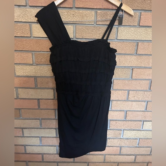 Leifnotes Anthropologie Black One Shoulder Tiered Ruffle Mini Dress Size XS NWT - Picture 2 of 8